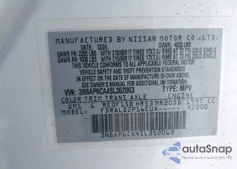 2025 Nissan Kicks Sv Fwd из США, поврежденный, VIN 3N8AP6CA4SL352063